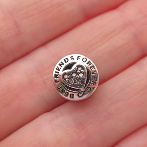 925 Sterling Silver Round-Cut C Z Best Friends Forever Slide Bead Charm