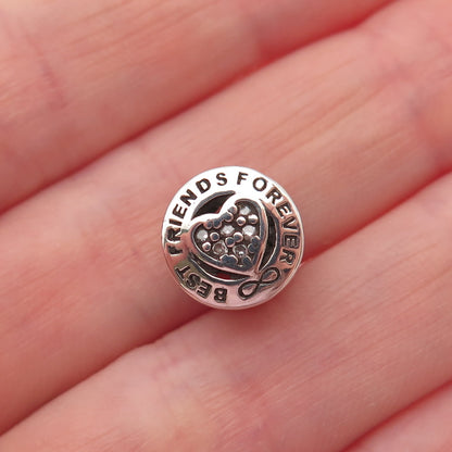 925 Sterling Silver Round-Cut C Z Best Friends Forever Slide Bead Charm