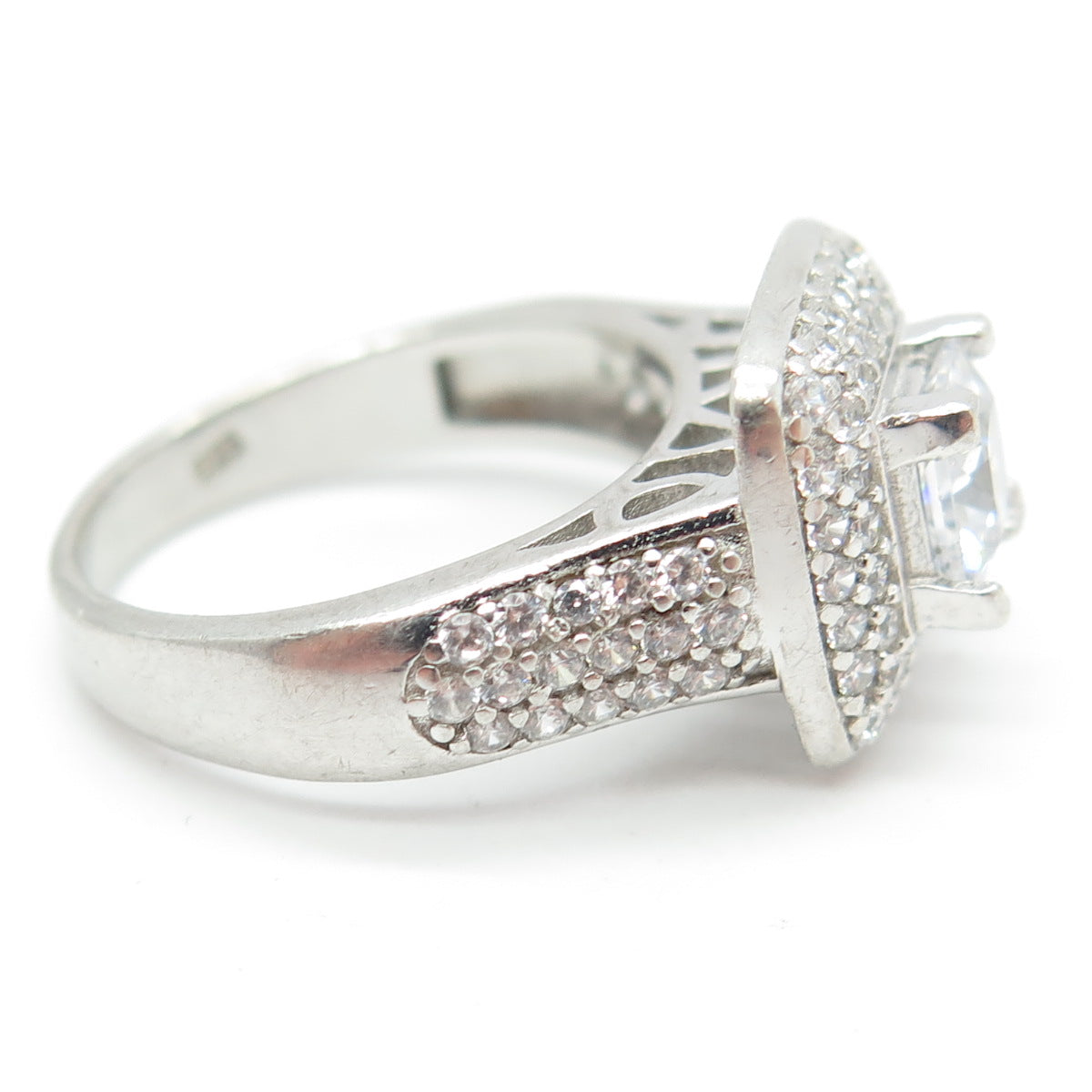 925 Sterling Silver Princess & Round-Cut C Z Engagement Ring Size 6.5