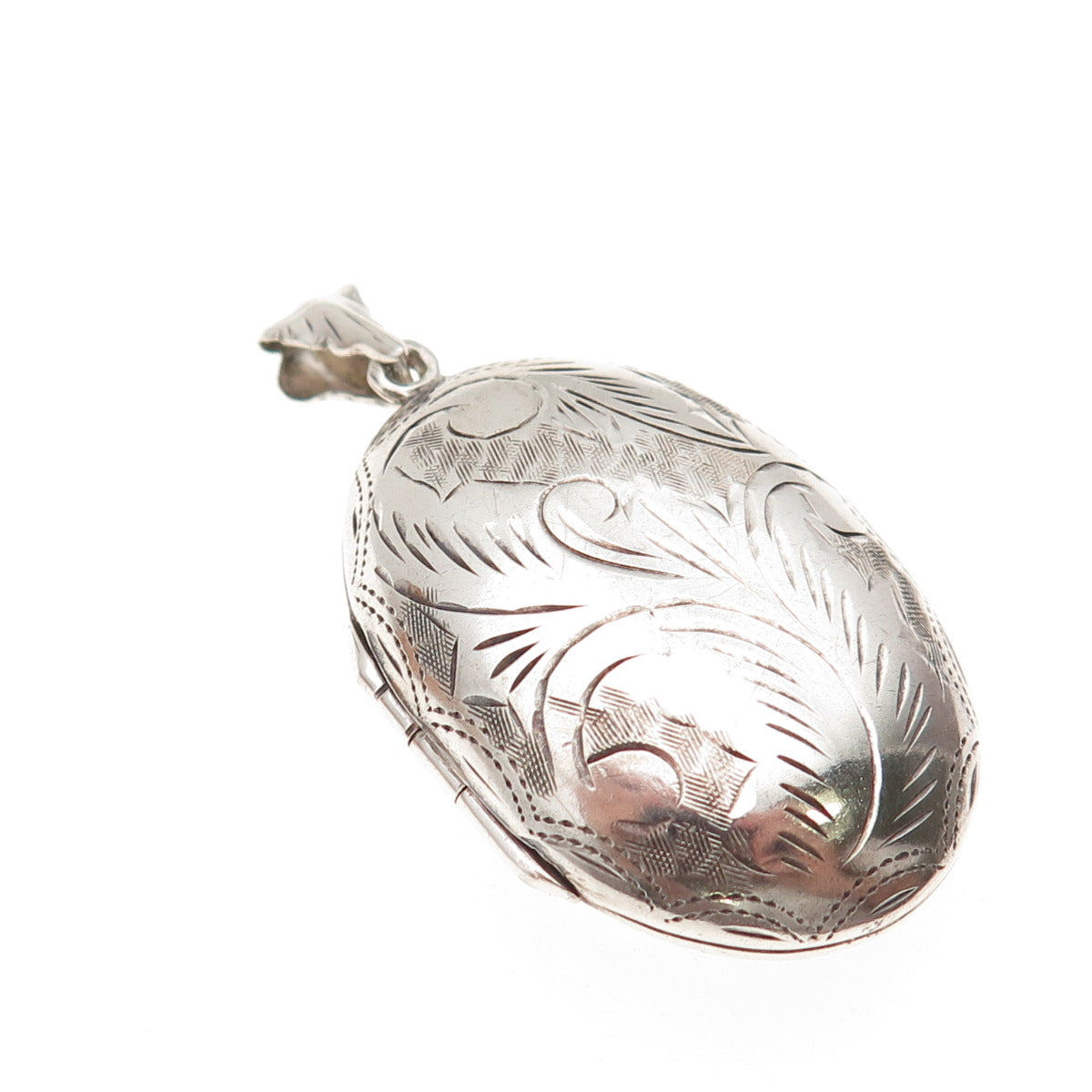925 Sterling Silver Vintage Engraved Floral Oval Locket Charm Pendant