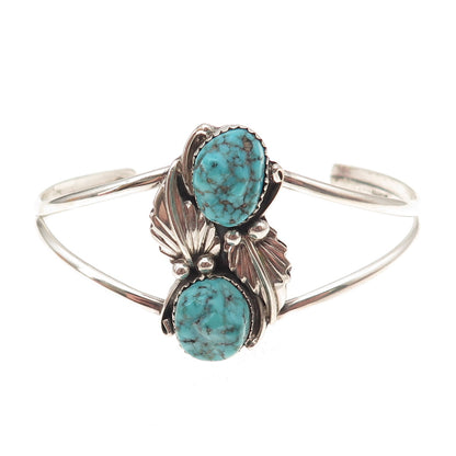Old Pawn 925 Sterling Silver Vintage Turquoise Floral Adjustable Bracelet 6.25"