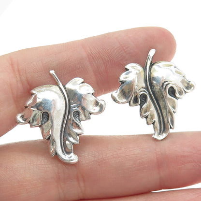 925 Sterling Silver Antique Art Deco Leaf Screw Back Earrings