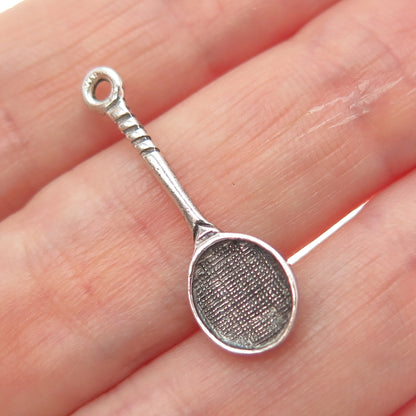 925 Sterling Silver Vintage Tennis Racket Ball Oxidized Minimalist Charm Pendant