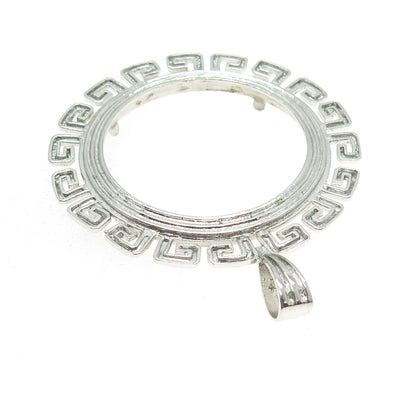 925 Sterling Silver Vintage Greek Key Coin Holder Pendant