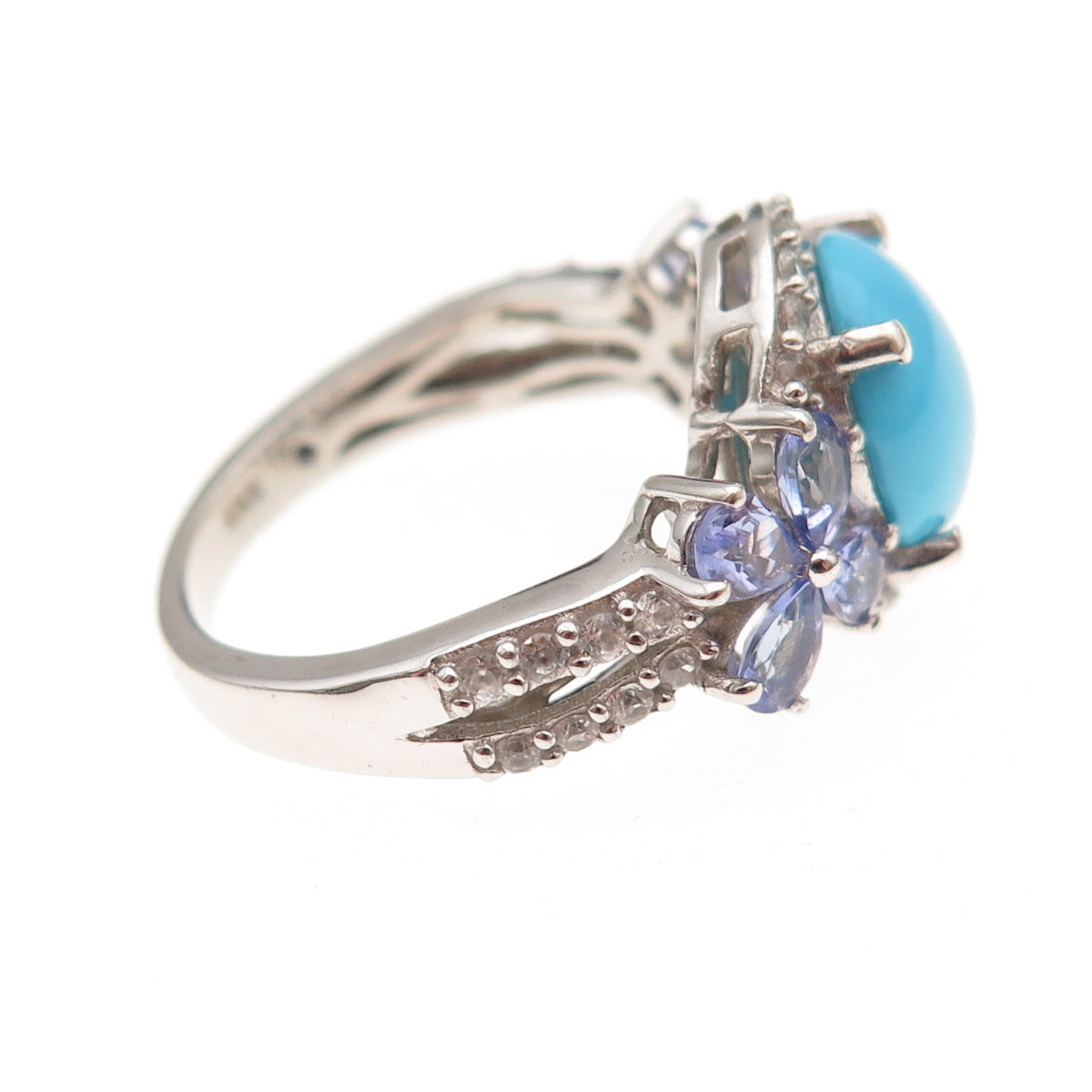 Chuck Clemency 925 Sterling Silver Real Turquoise Tanzanite Topaz Ring Size 8.25