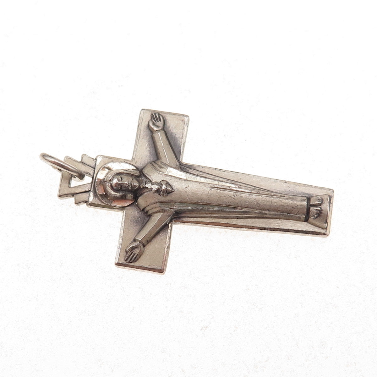 Creed 925 Sterling Silver Antique Art Deco Crucifix Cross Oxidized Charm Pendant