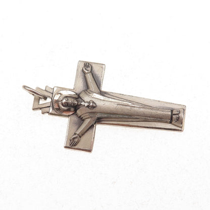 Creed 925 Sterling Silver Antique Art Deco Crucifix Cross Oxidized Charm Pendant