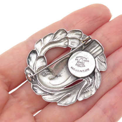 Norseland by CORO 925 Sterling Silver Antique Art Deco Dove Oxidized Pin Brooch