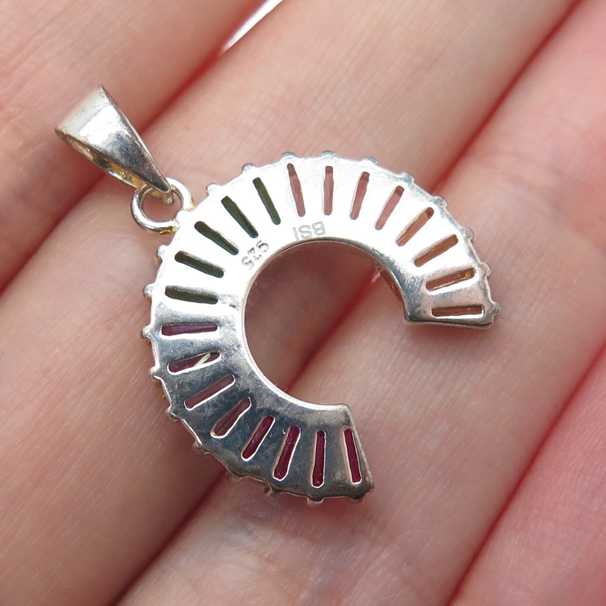 925 Sterling Silver Multi-Color Tapered Baguette-Cut C Z Rainbow Charm Pendant