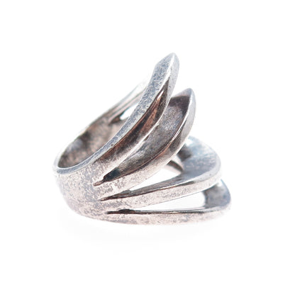 925 Sterling Silver Vintage Modernist 4-Row Oxidized Ring Size 5.25