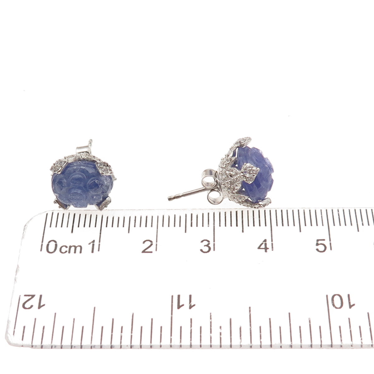 Chuck Clemency 925 Sterling Silver Real Tanzanite & Topaz Floral Stud Earrings