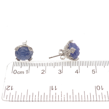 Chuck Clemency 925 Sterling Silver Real Tanzanite & Topaz Floral Stud Earrings
