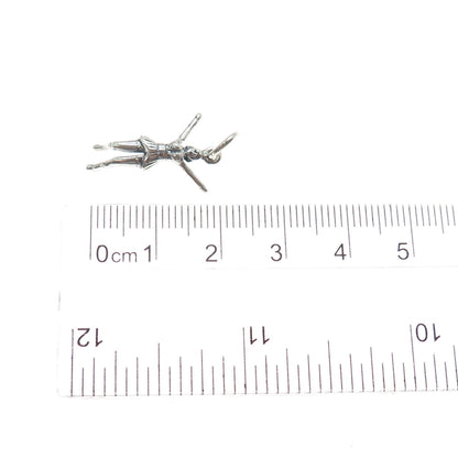 925 Sterling Silver Vintage Cheerleader Minimalist 3D Charm Pendant