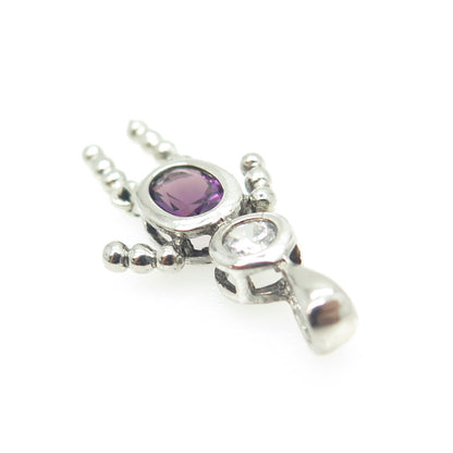 925 Sterling Silver Vintage Real Amethyst & C Z February Birthstone Boy Pendant