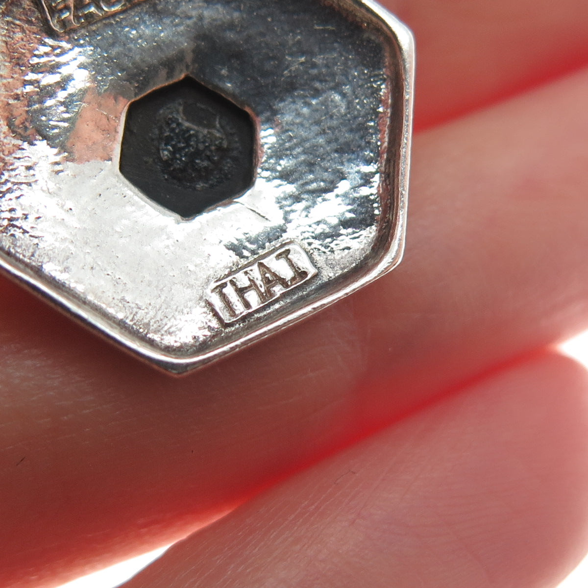 925 Sterling Silver Vintage Real Black Onyx Flower Hexagon Mini Charm Pendant