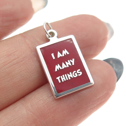 925 Sterling Silver Red Enamel "I Am Many Things" Minimalist Charm Pendant