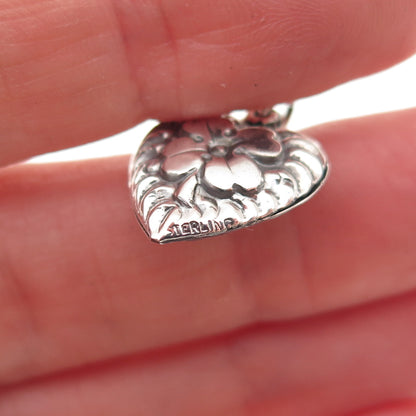 925 Sterling Silver Antique Art Deco Chatelaine Clover Heart Mini Charm Pendant