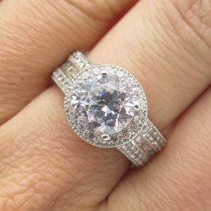925 Sterling Silver Round & Baguette-Cut C Z Promise Ring Size 7