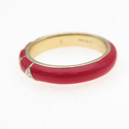 La Soula 925 Sterling Silver Gold Plated Enamel Real Diamond Band Ring Size 7