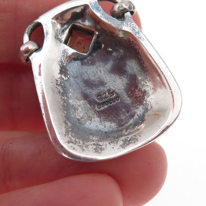 Bocco 925 Sterling Vintage Real Smoky Quartz & Citrine Modernist Slide Pendant
