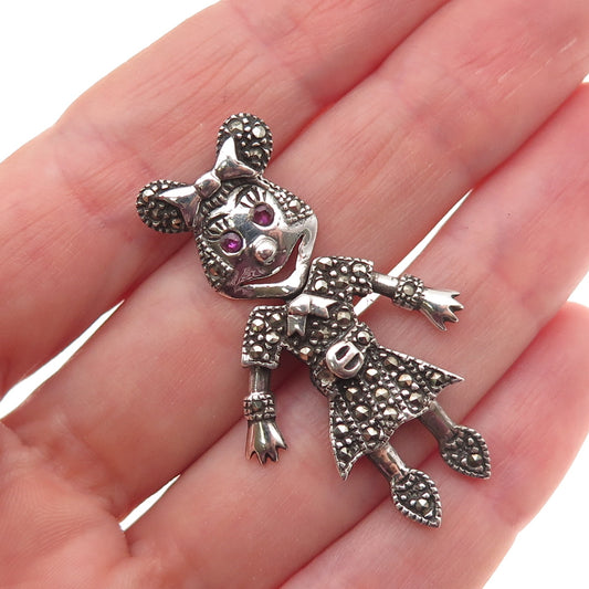925 Sterling Silver Vintage Real Ruby & Marcasite Minnie Mouse Charm Pendant