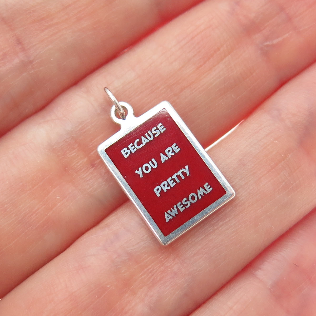 925 Sterling Red Enamel Because You Are Pretty Awesome Minimalist Charm Pendant