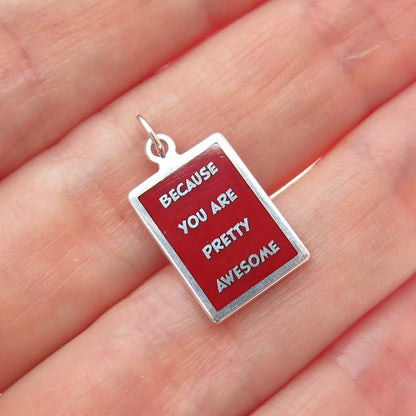 925 Sterling Red Enamel Because You Are Pretty Awesome Minimalist Charm Pendant
