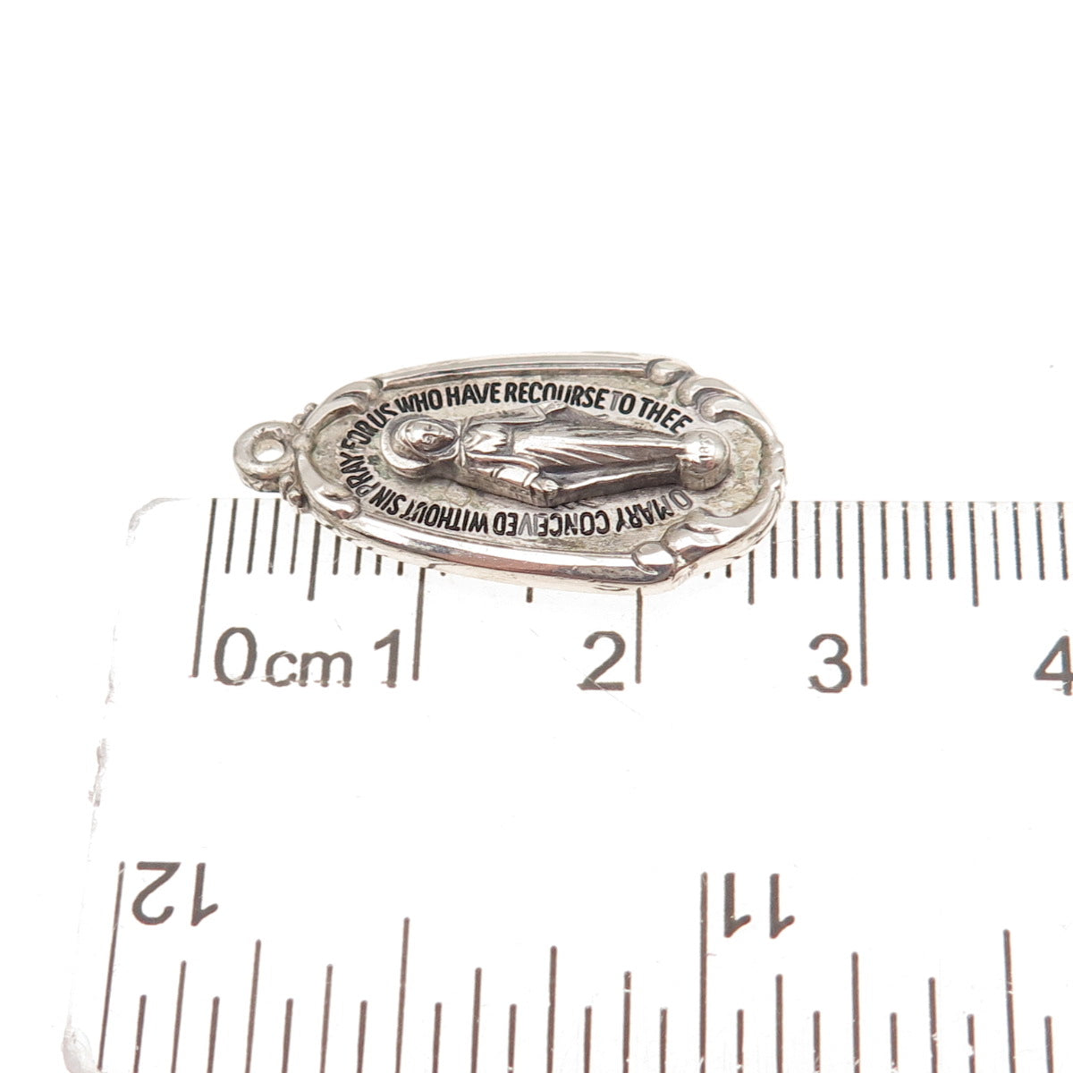 Creed 925 Sterling Silver Vintage St. Mary Miraculous Oxidized Charm Pendant