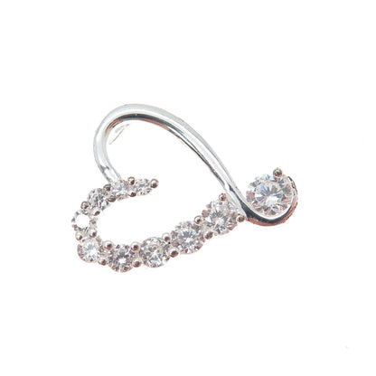 925 Sterling Silver Graduated Round-Cut C Z Heart Minimalist Slide Pendant