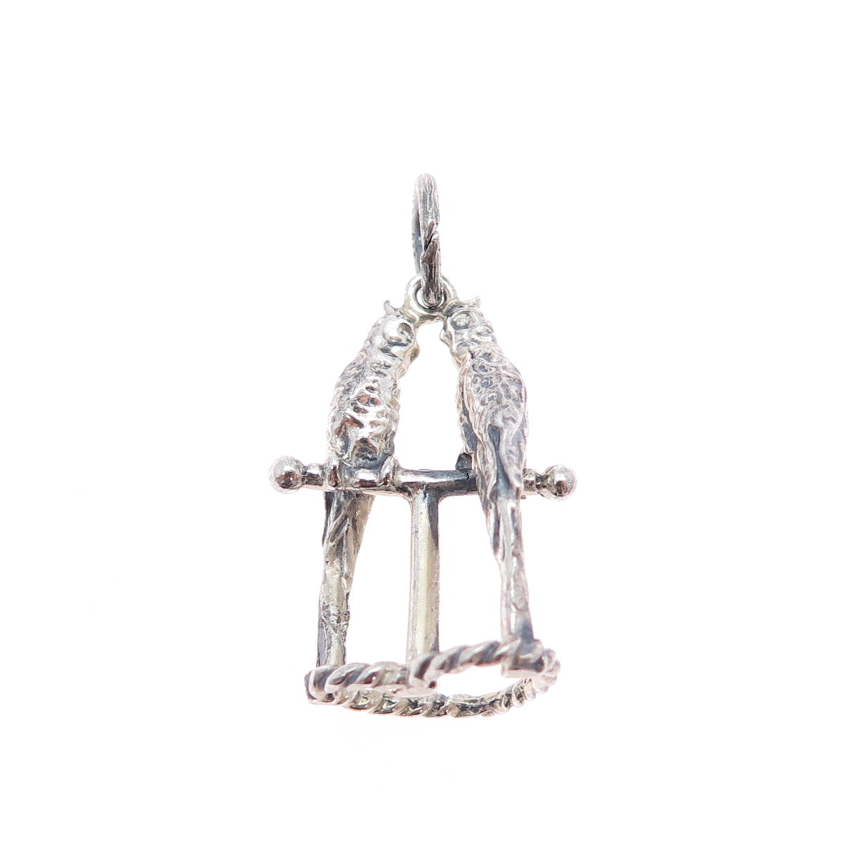 CELLINI 925 Sterling Silver Vintage Parrot Bird Couple Oxidized Charm Pendant