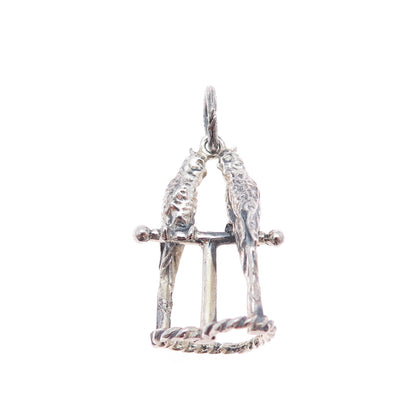 CELLINI 925 Sterling Silver Vintage Parrot Bird Couple Oxidized Charm Pendant
