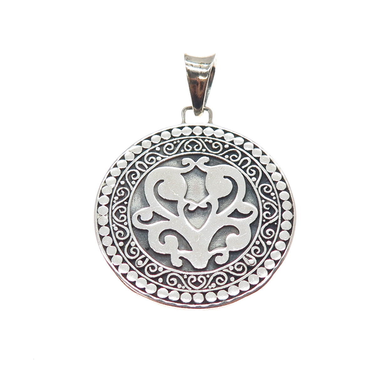 925 Sterling Silver Vintage Floral Dotted Charm Pendant