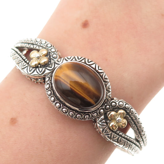 Barbara Bixby Sterling Silver 18K Gold Real Tiger Eye Adjustable Bracelet 6.5"