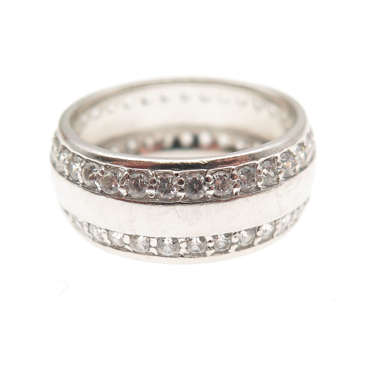 925 Sterling Silver Round-Cut C Z All Around Band Ring Size 7