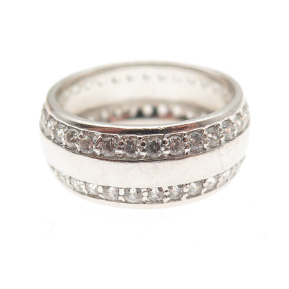 925 Sterling Silver Round-Cut C Z All Around Band Ring Size 7