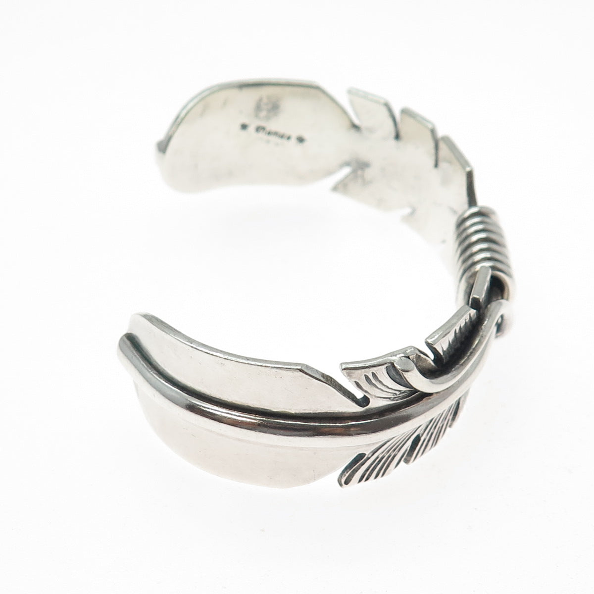 MIKE THOMAS JR NAVAJO Old Pawn Sterling Silver Feather Adjustable Bracelet 6.75"