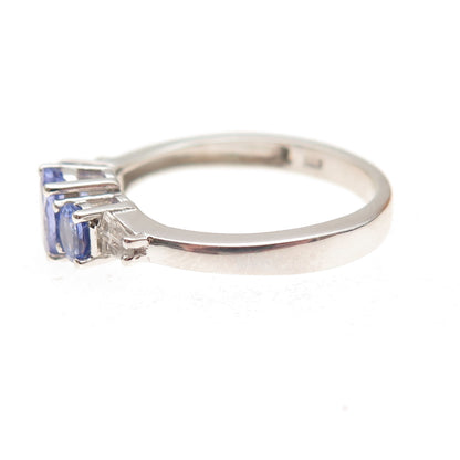 Chuck Clemency 925 Sterling Silver Real Tanzanite & White Topaz Ring Size 8.25
