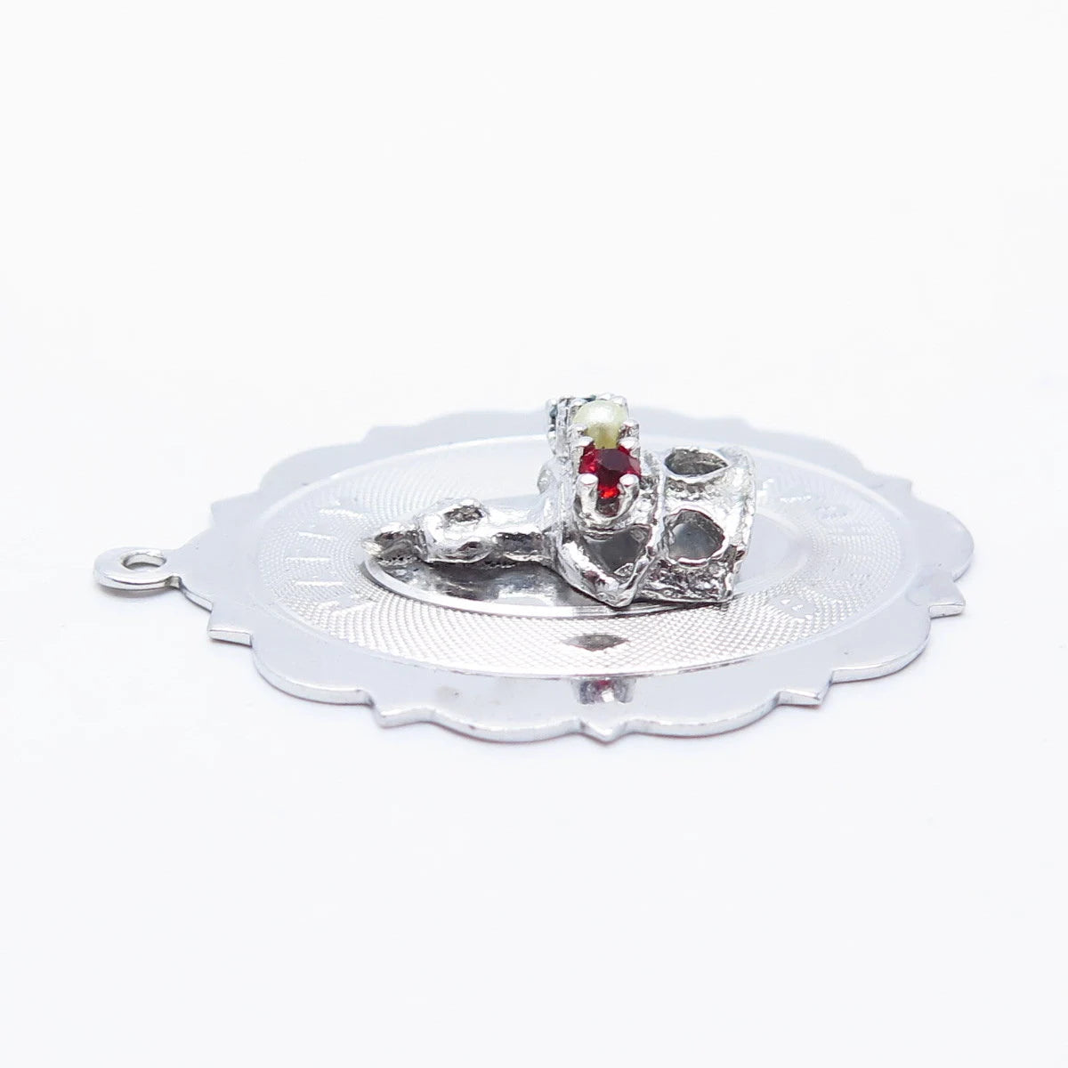 925 Sterling Silver Antique Multi-Color Rhinestone "Happy Birthday" Cake Pendant