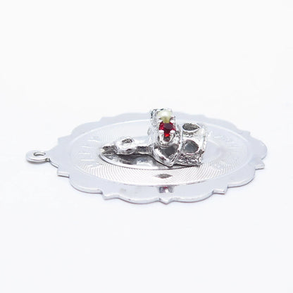 925 Sterling Silver Antique Multi-Color Rhinestone "Happy Birthday" Cake Pendant