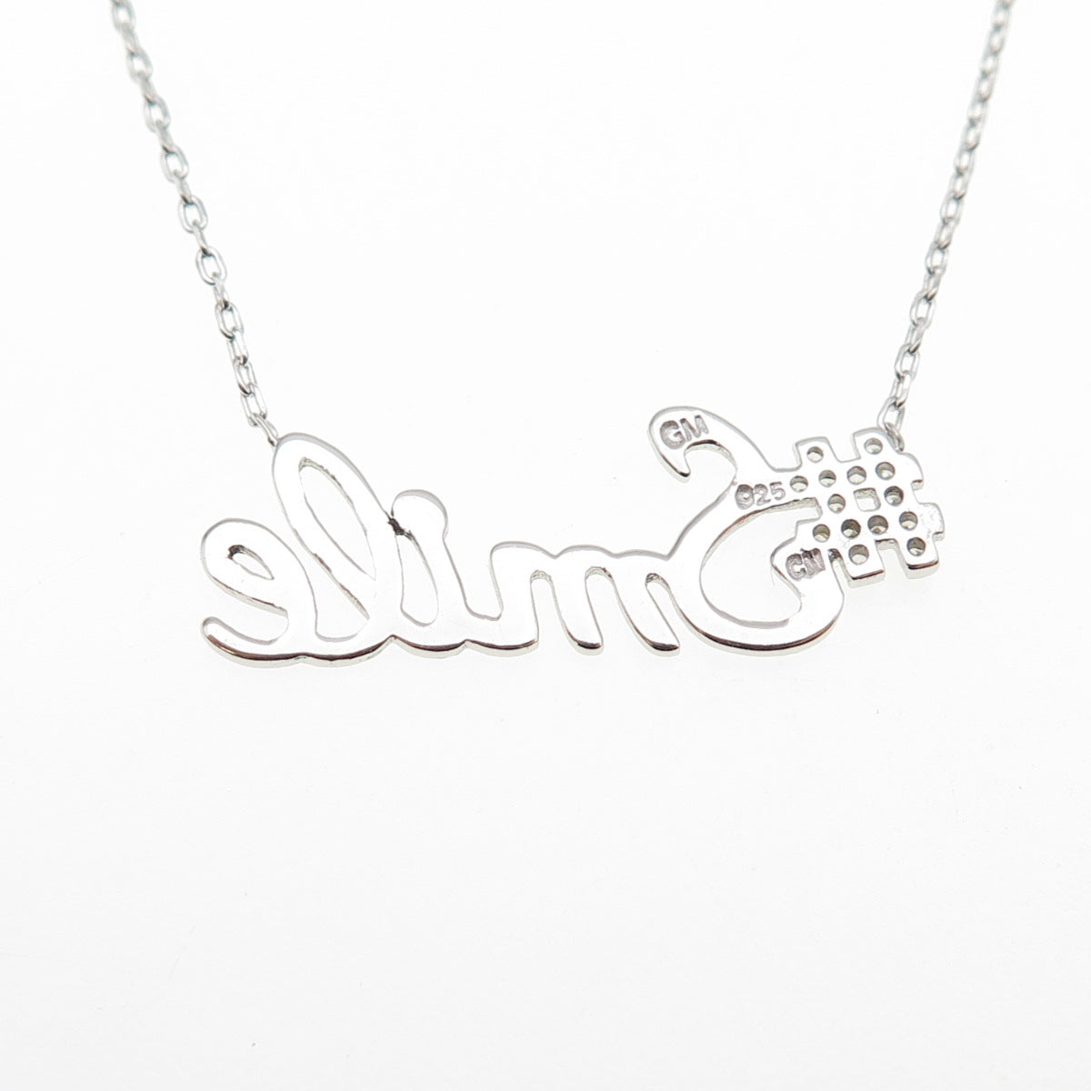 925 Sterling Silver Round-Cut C Z #Smile Cable Chain Necklace 16-18"