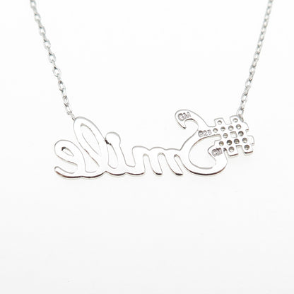 925 Sterling Silver Round-Cut C Z #Smile Cable Chain Necklace 16-18"