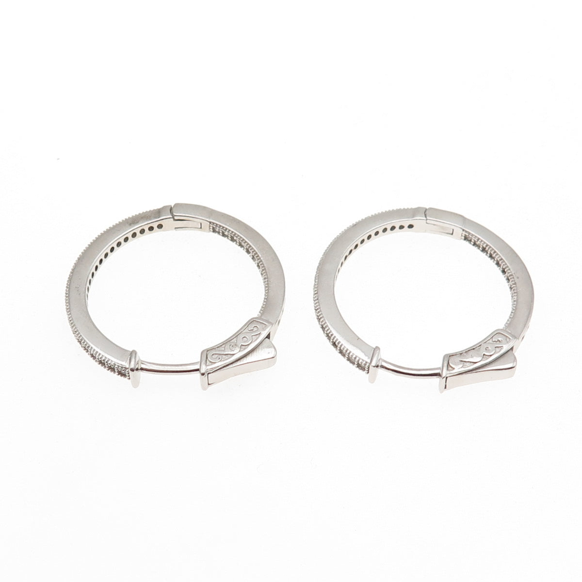 925 Sterling Silver Round-Cut C Z In & Out Hoop Earrings