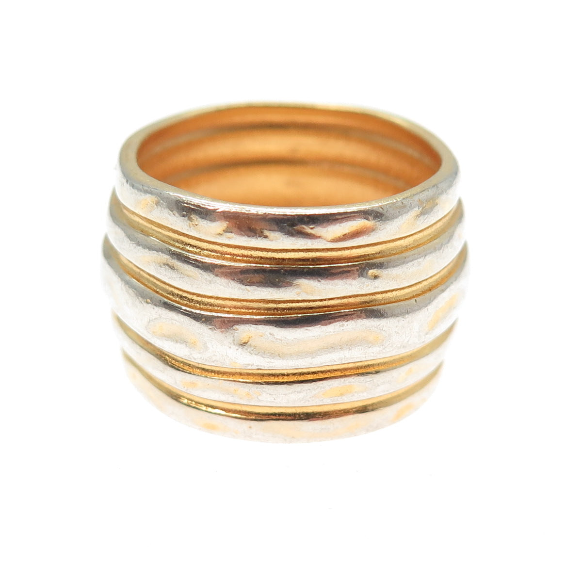 HOLLAND & HOLLAND Sterling Silver Gold Plated Vintage Modernist Ring Size 8.25