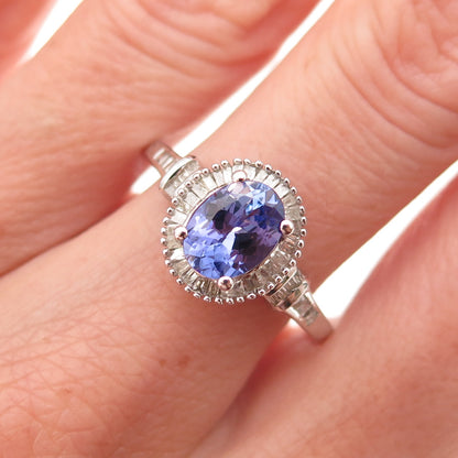 D'Joy 925 Sterling Silver Real Diamond & Tanzanite Ring Size 9