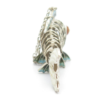925 Sterling Silver Enamel Antique Chinese Koi Fish Chatelaine Pendant / Fob