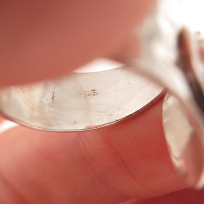 925 Sterling Silver Vintage Real Rose Quartz Modernist Adjustable Ring Size 7.25