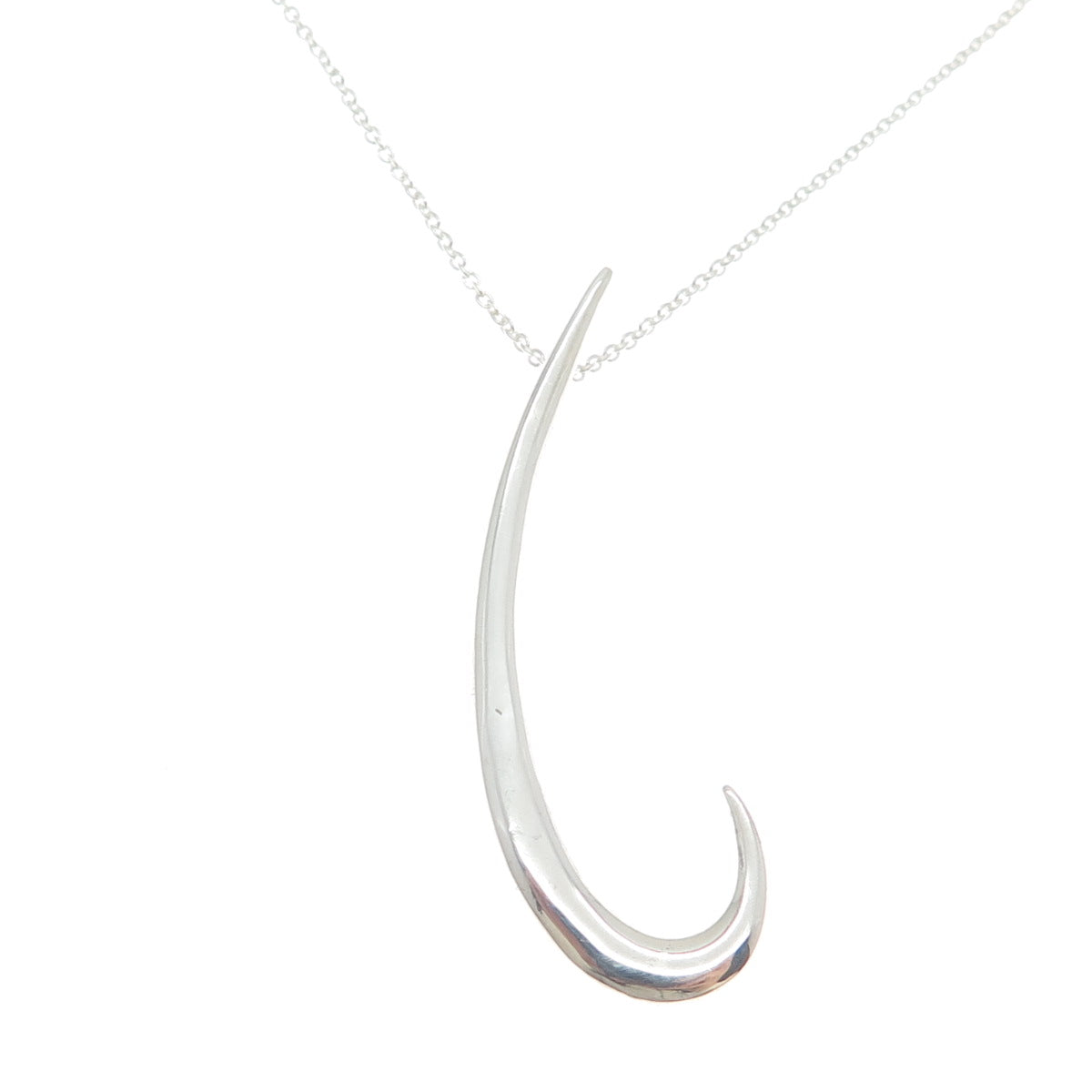 925 Sterling Silver Italy Modernist Hook Cable Chain Necklace 18"