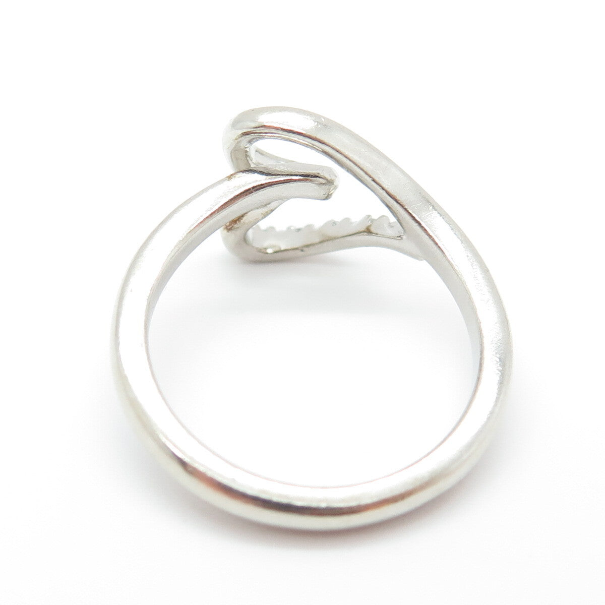 SUN 925 Sterling Silver Real Round-Cut Diamond Twisted Heart Ring Size 7