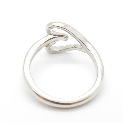 SUN 925 Sterling Silver Real Round-Cut Diamond Twisted Heart Ring Size 7