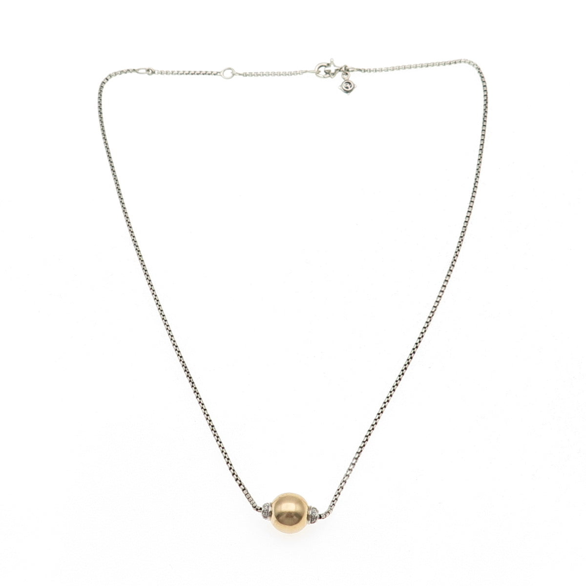 David Yurman Sterling Silver 18K Gold Real Diamond Solari Chain Necklace 16-18"